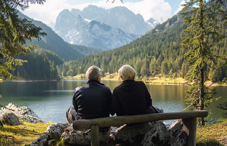 Couple looking out at mountains